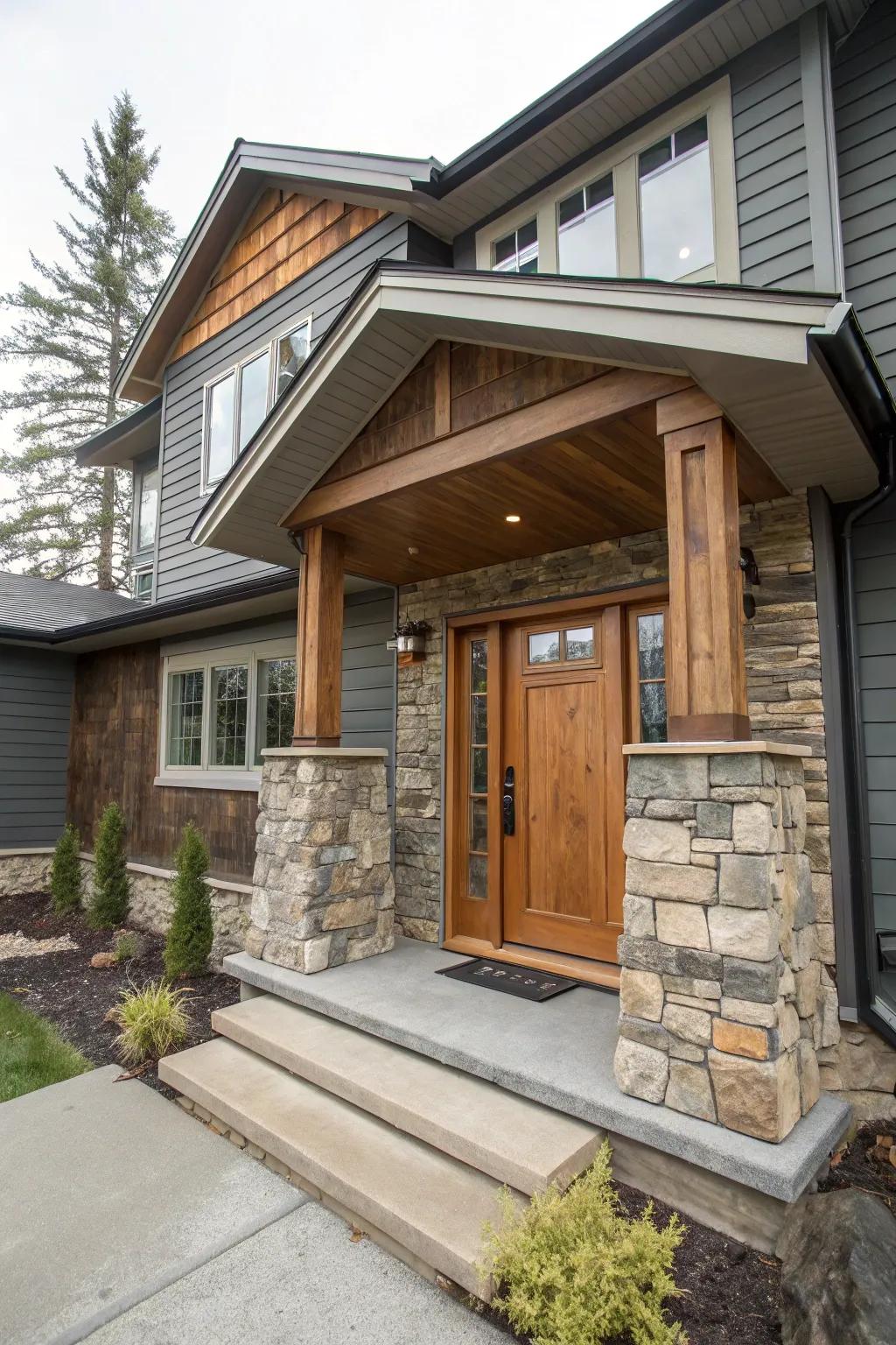 Contrasting materials incorporate texture and intrigue to your doorway.