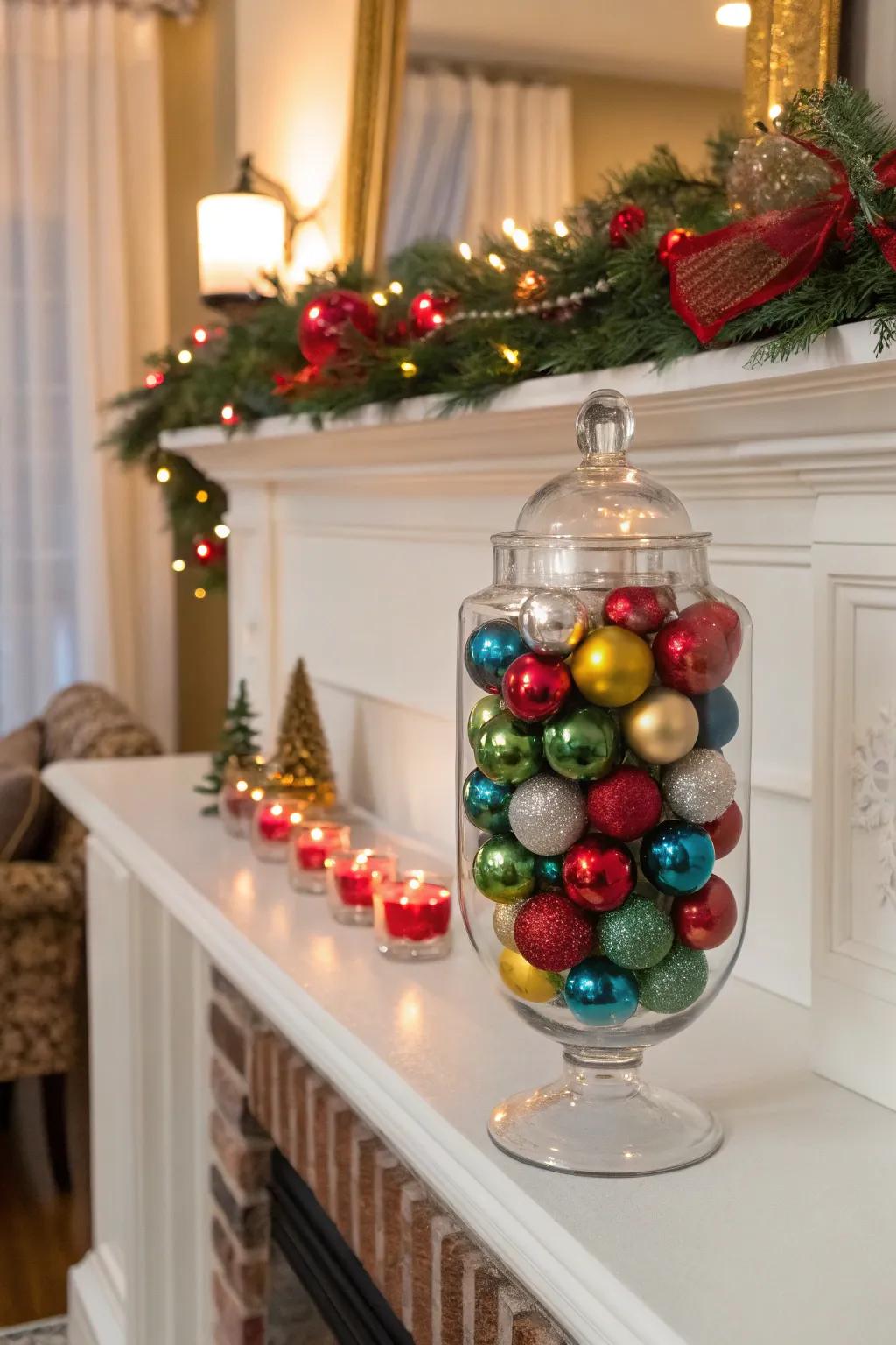 Celebrate the season with baubles as vase enhancers.