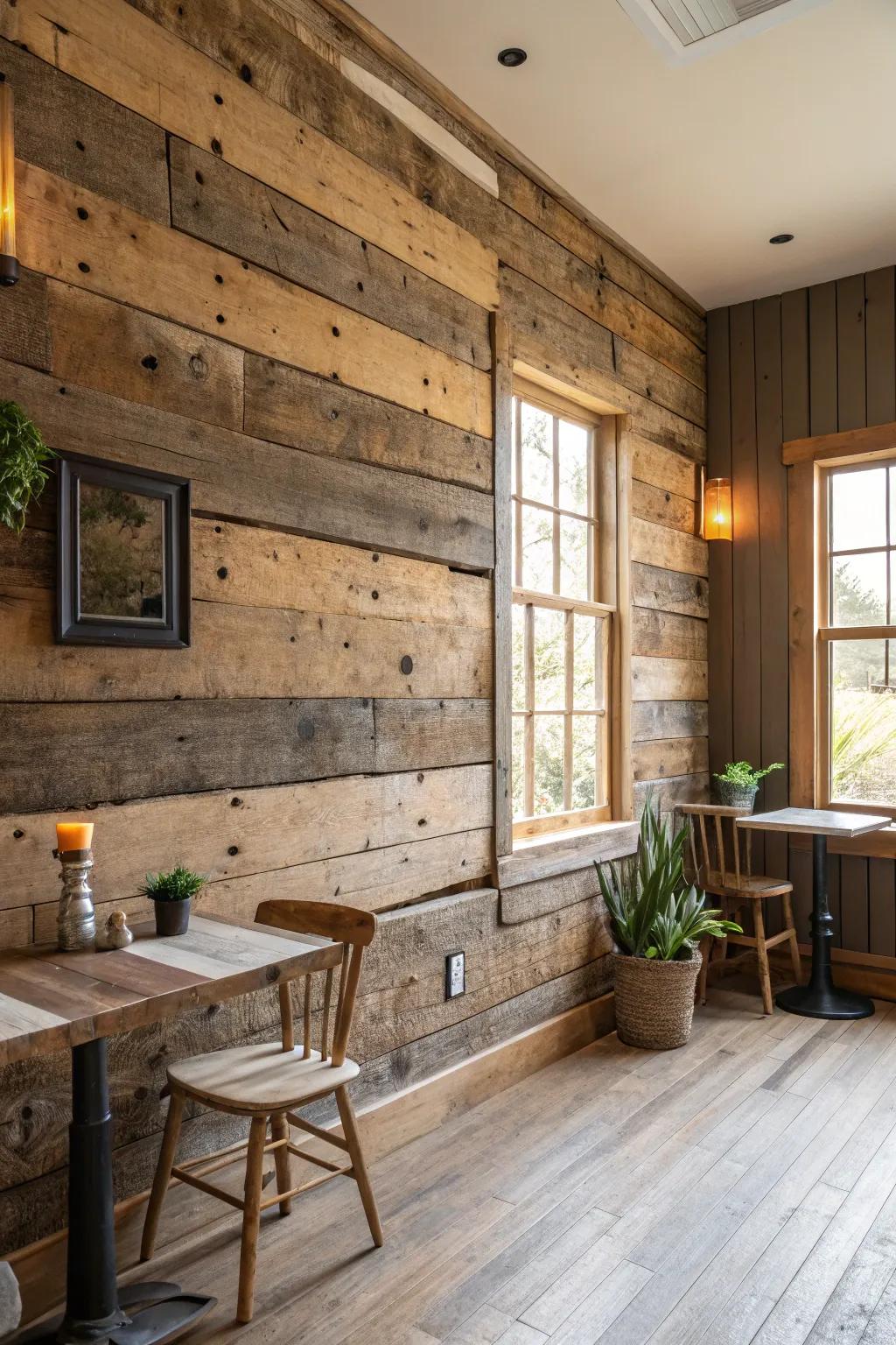 Add character using reclaimed wood.