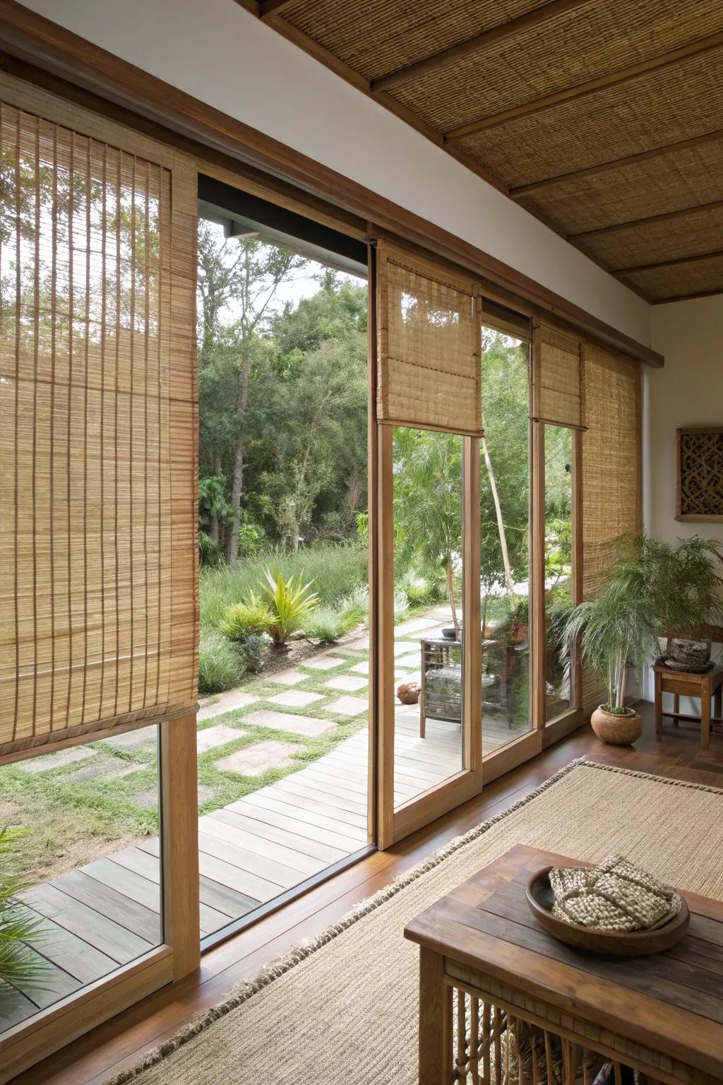 Woven timber shades offering eco-friendly flair and texture