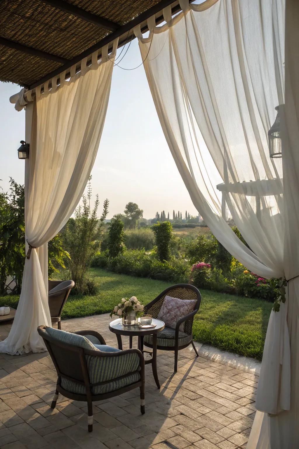 Outdoor curtains offer privacy and style.