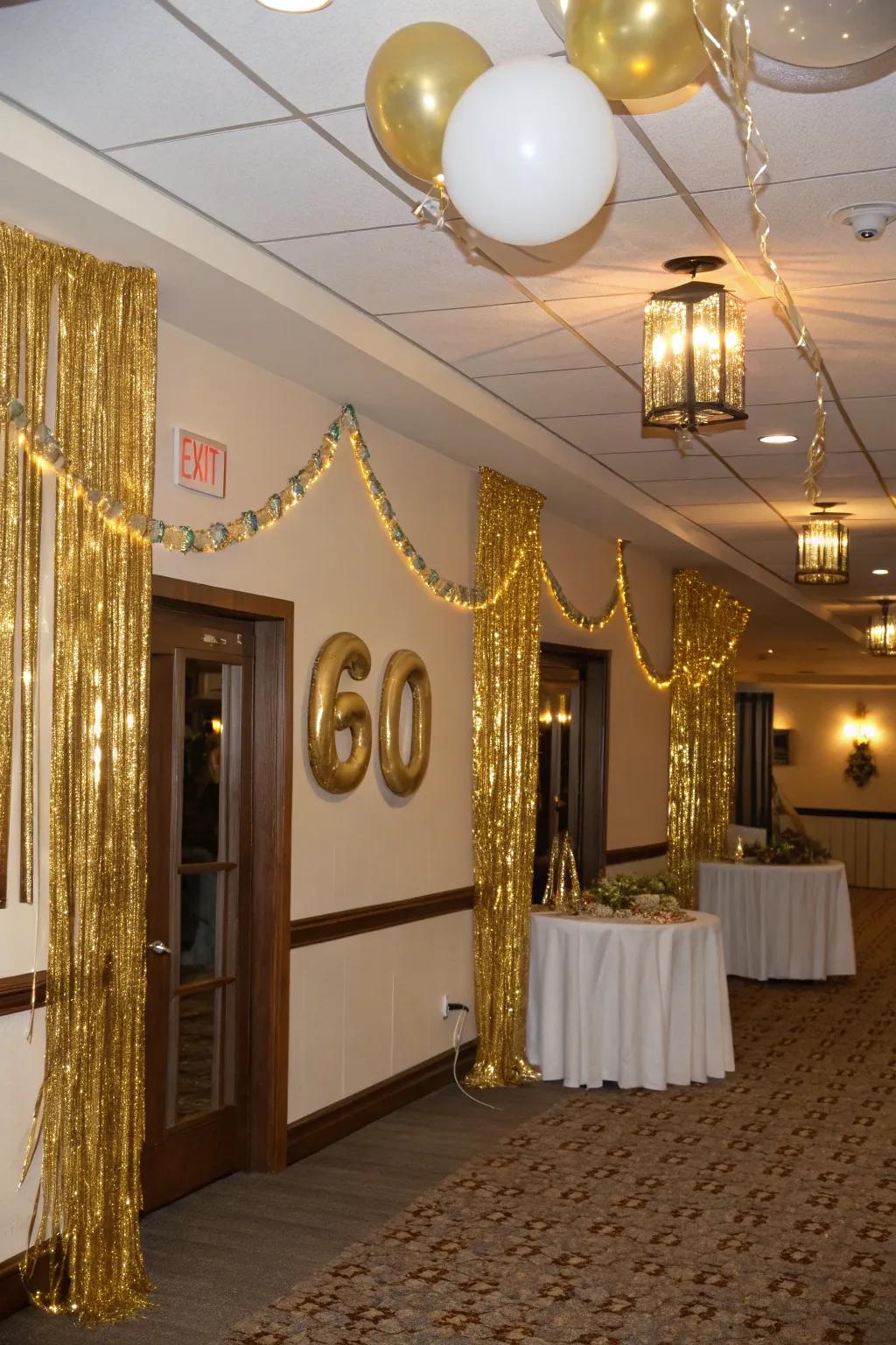 Sparkle subtly with gilded fringe.