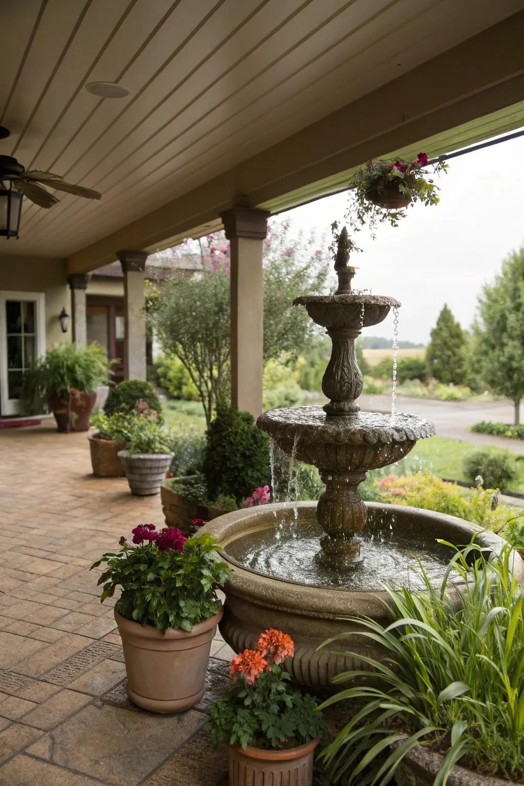 An aquatic feature infuses serenity into your patio setting.