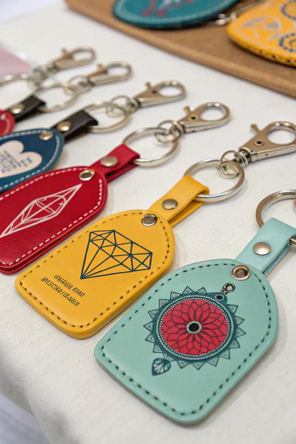 Personalized keychains add a fun, practical touch to baby shower prizes.