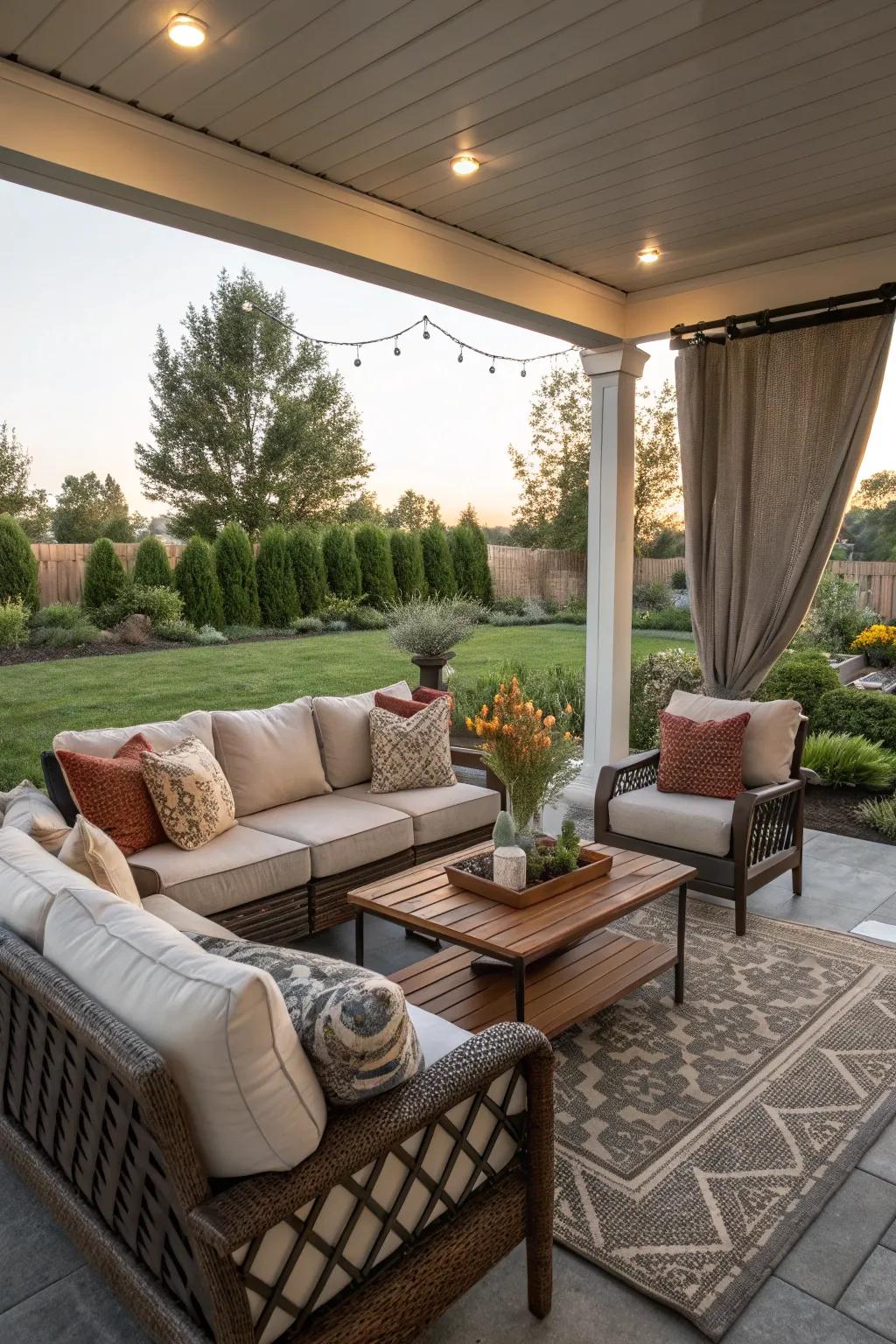 An outdoor living room setup makes your patio an inviting retreat.