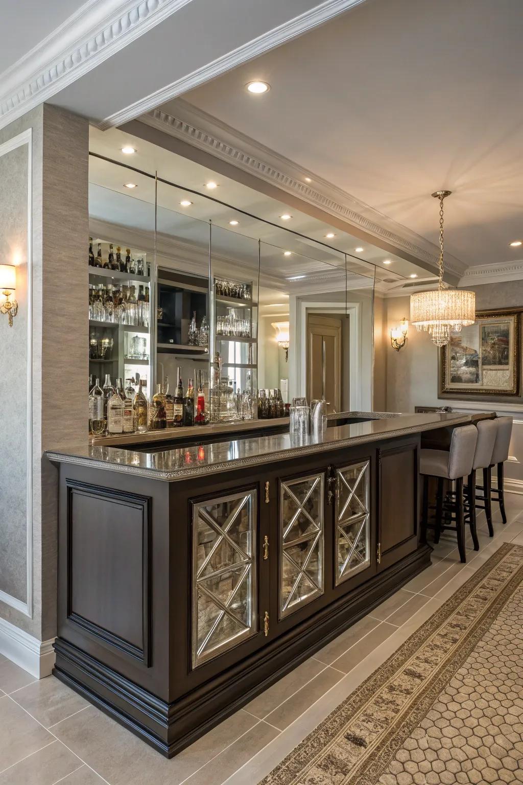 Mirrors enhance space and light in your bar area.