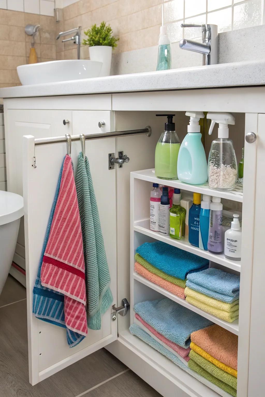 Tension rods provide versatile hanging solutions.