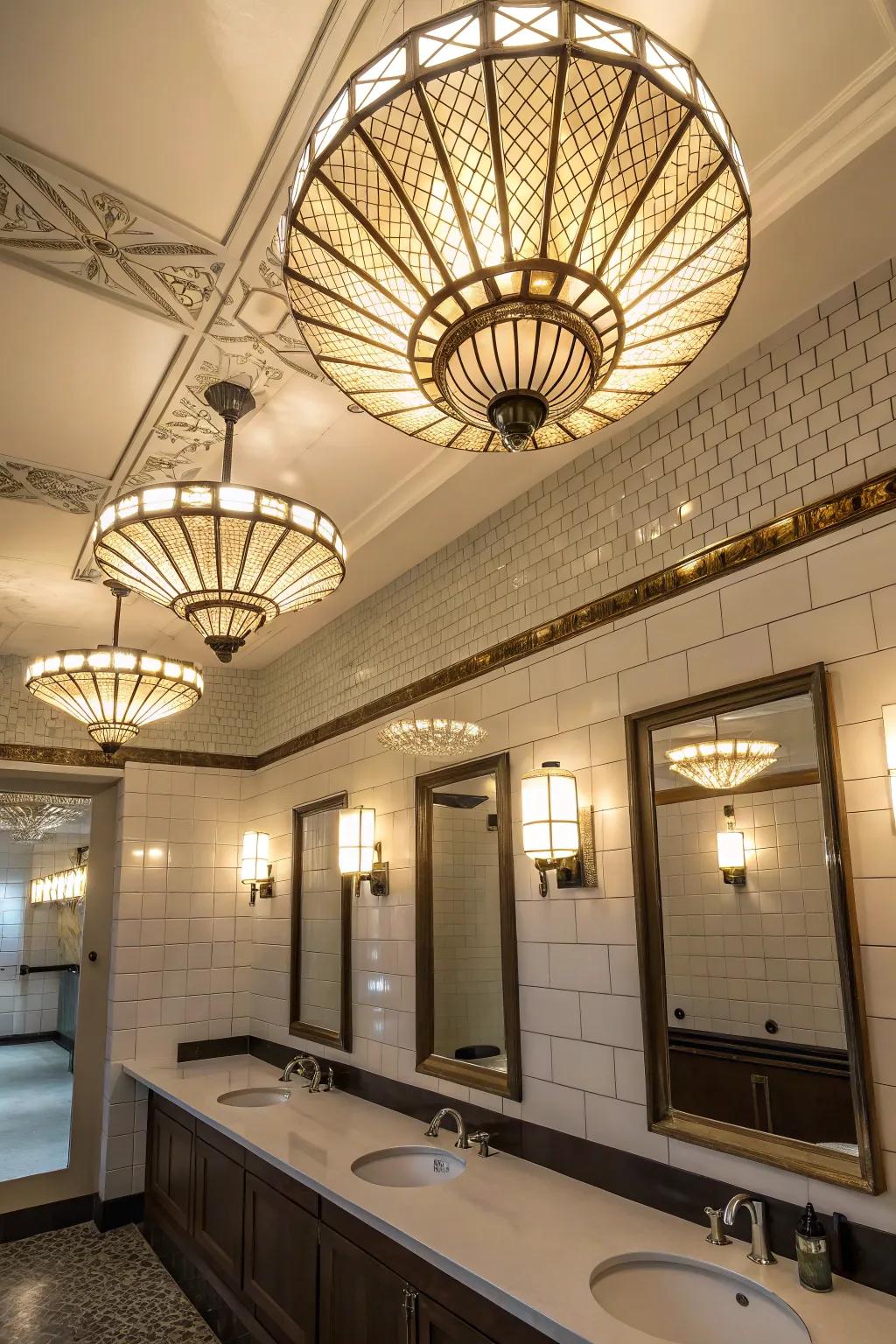 Art Deco lighting adds vintage elegance to any bathroom.