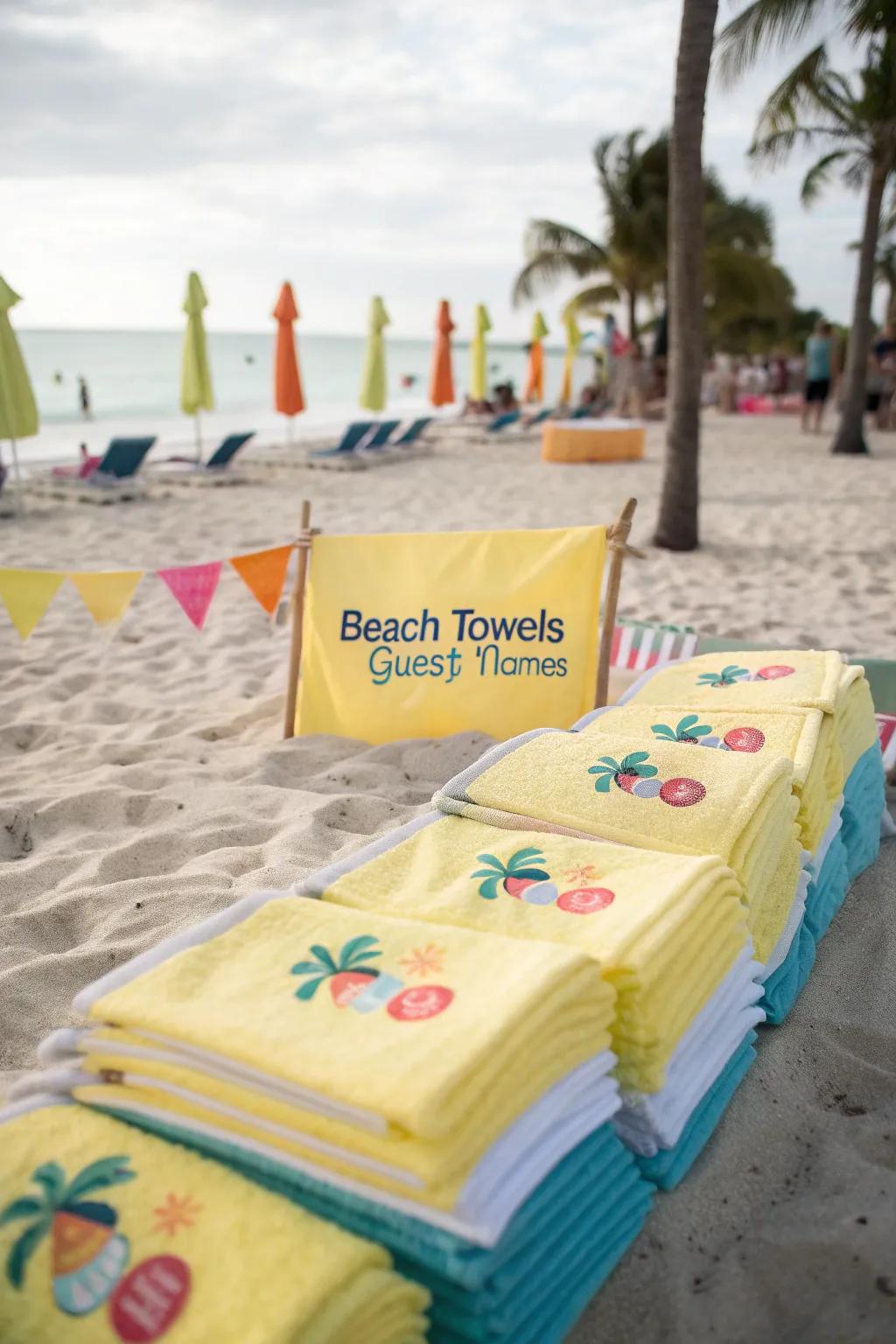 Personalized beach towels act as both useful and memorable party favors.