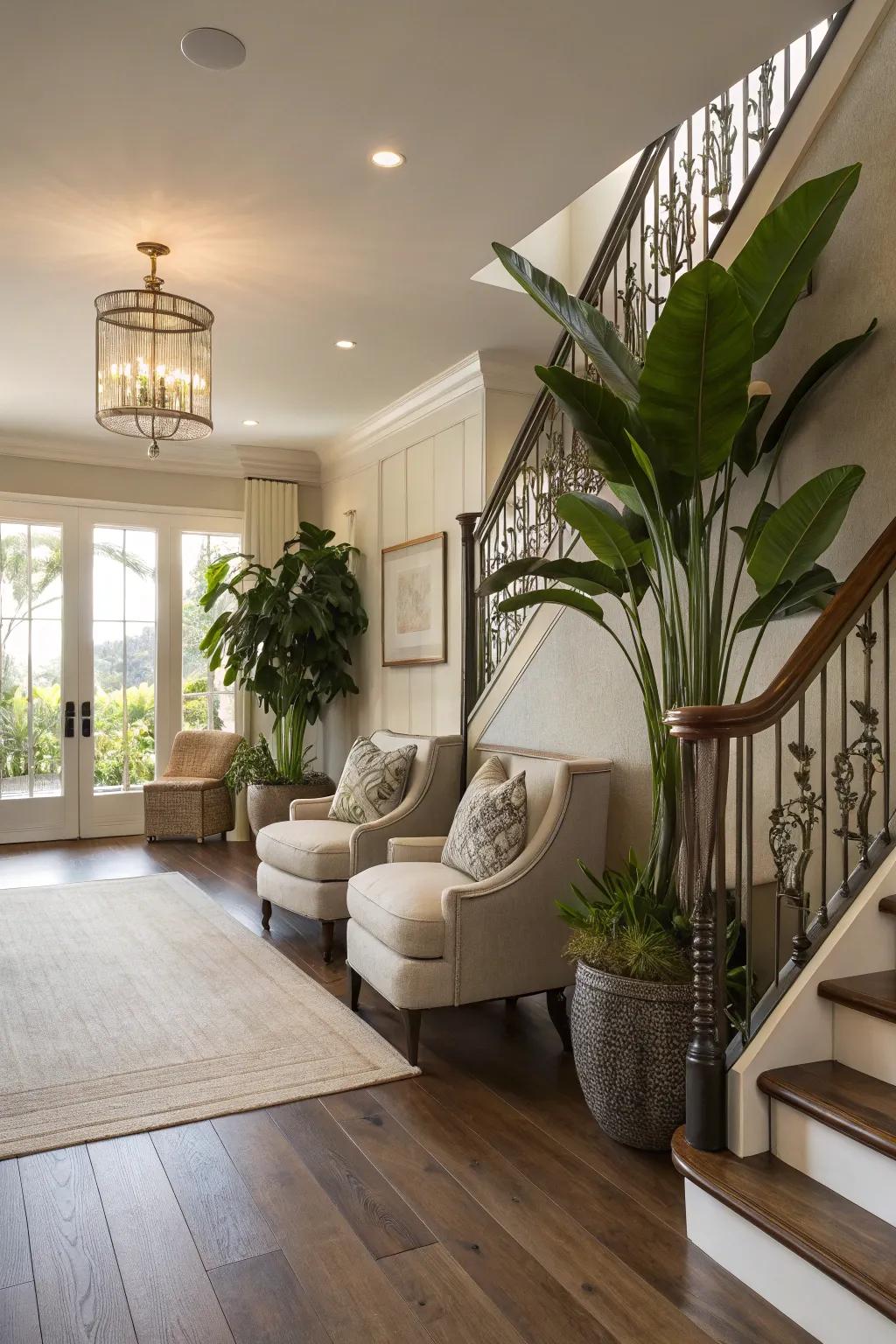 Chic landing featuring durable engineered wood