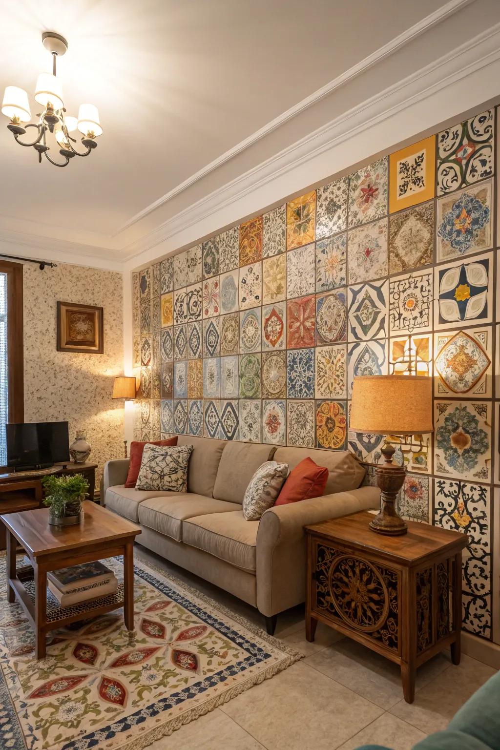 Make a striking impression through a tiled highlight wall.