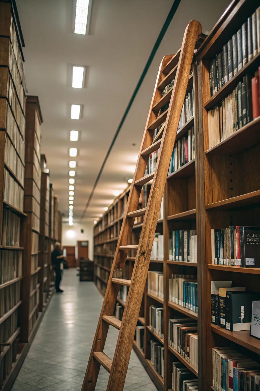 A rolling ladder injects charm and ease to access your books.