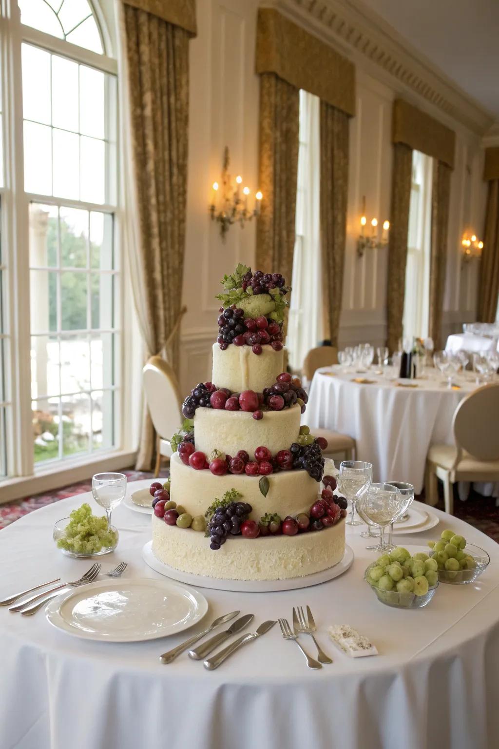 A vineyard cake exudes vineyard sophistication.