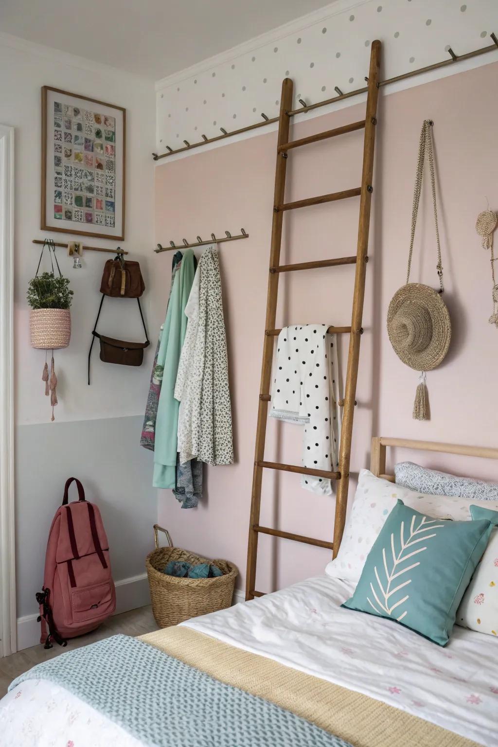 Hooks and ladders for stylish organization.