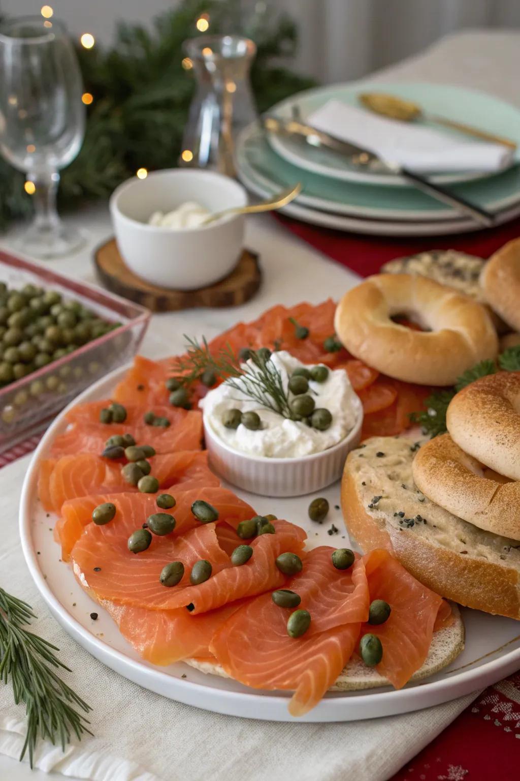 Elegant smoked salmon platter for a touch of sophistication.