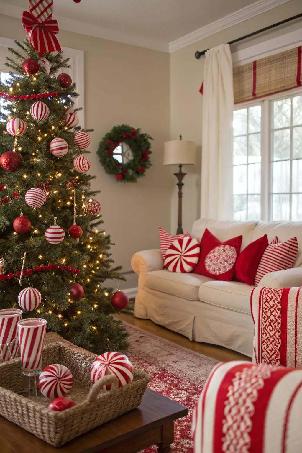 Candy cane lane with sweet Christmas decor.