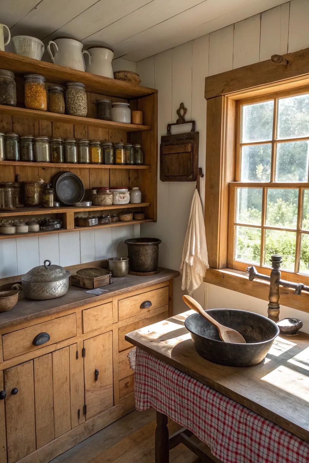 Vintage finds add unique charm to this country kitchen.