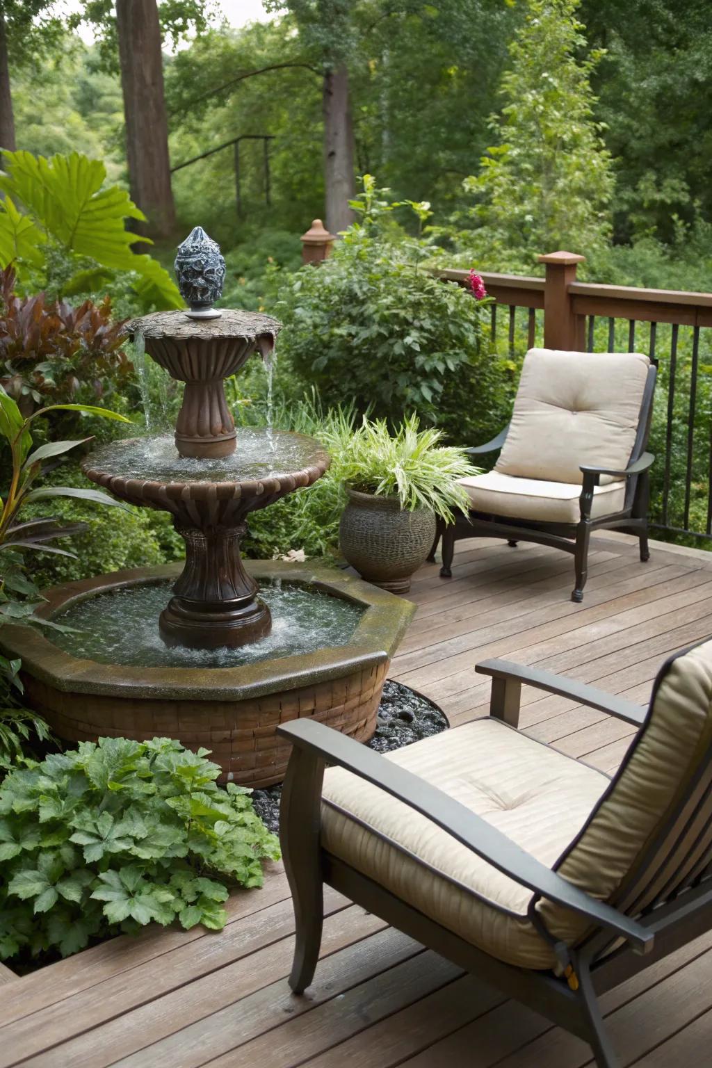 A water feature enhances the tranquility of your deck.