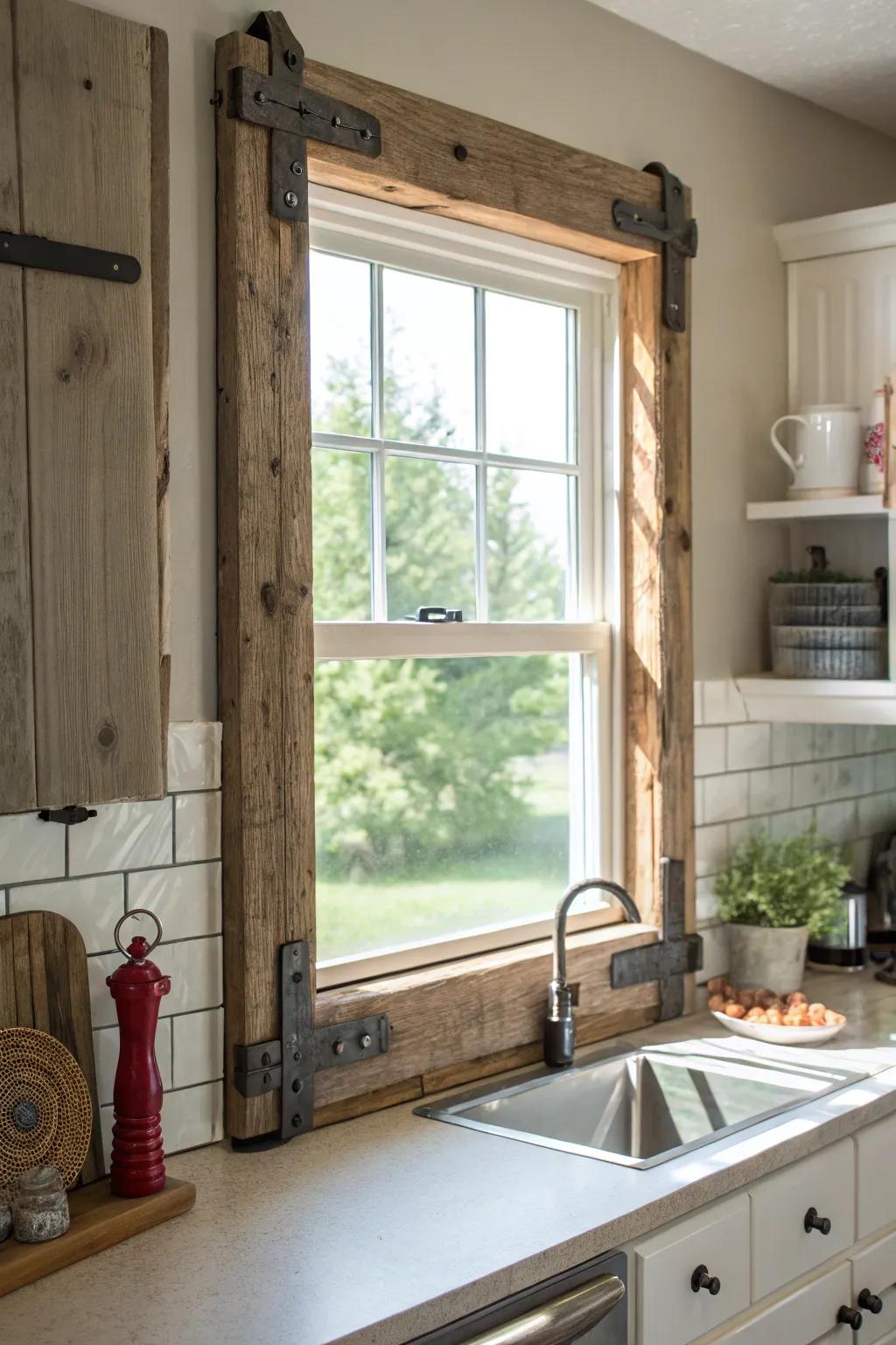 A mix of timber and metal introduces a farmhouse-industrial ambiance.
