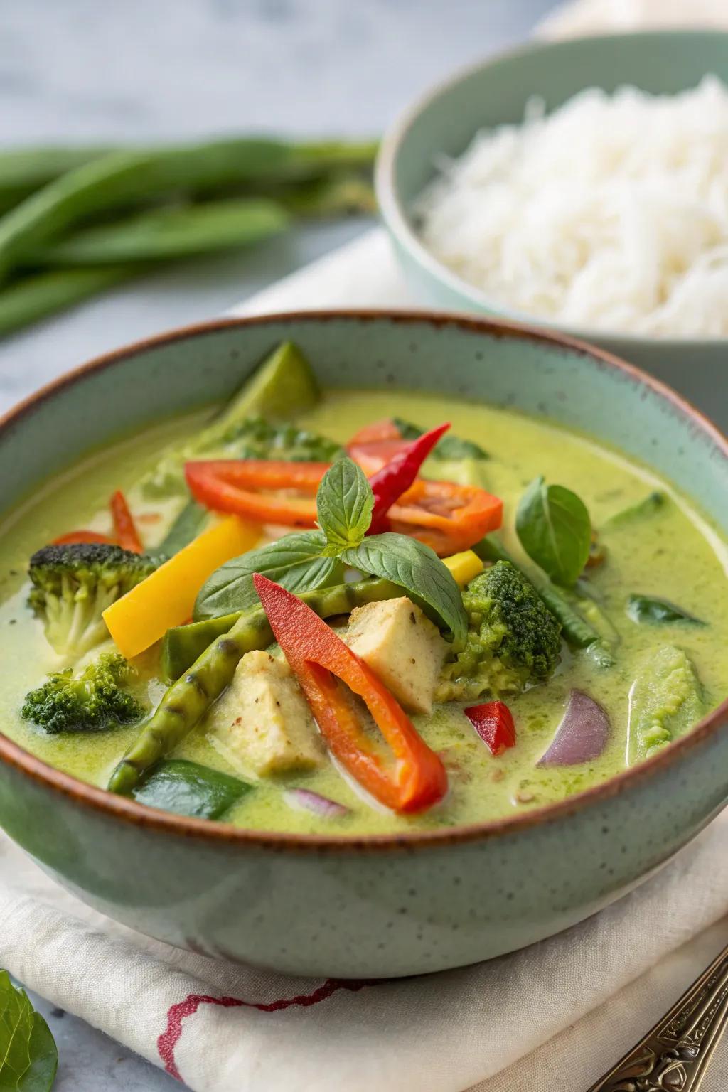 Thai green curry with vegetables, a spicy and aromatic dish.