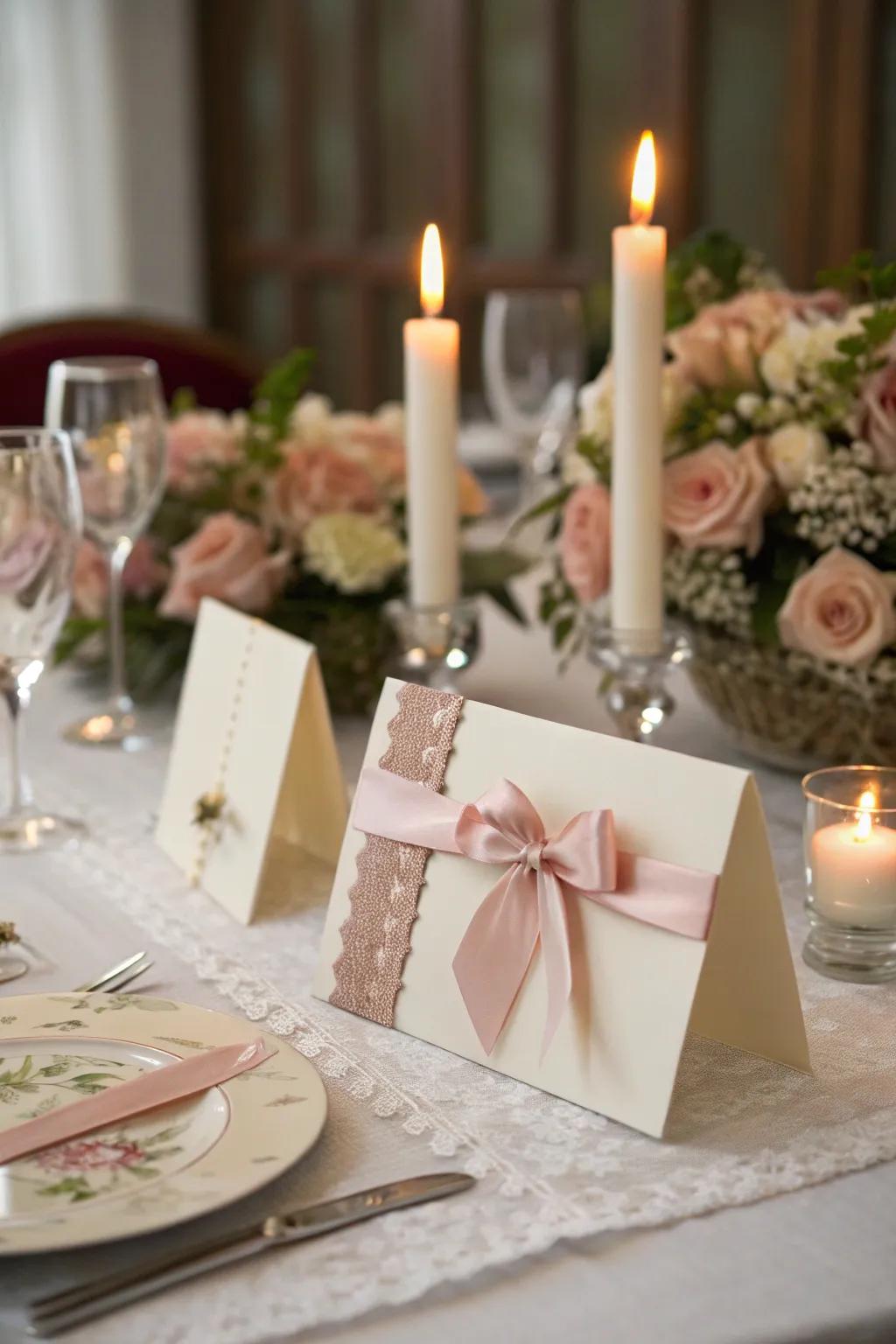 Ribbons add a romantic flair to your place cards.