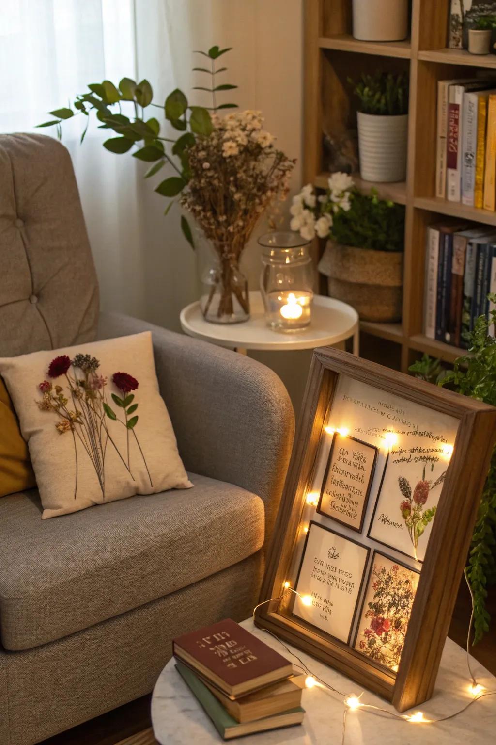 Add a personal touch with messages in your dried flower display case.