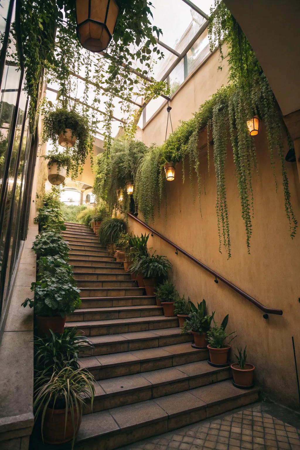 Plants add life and color to stairways.