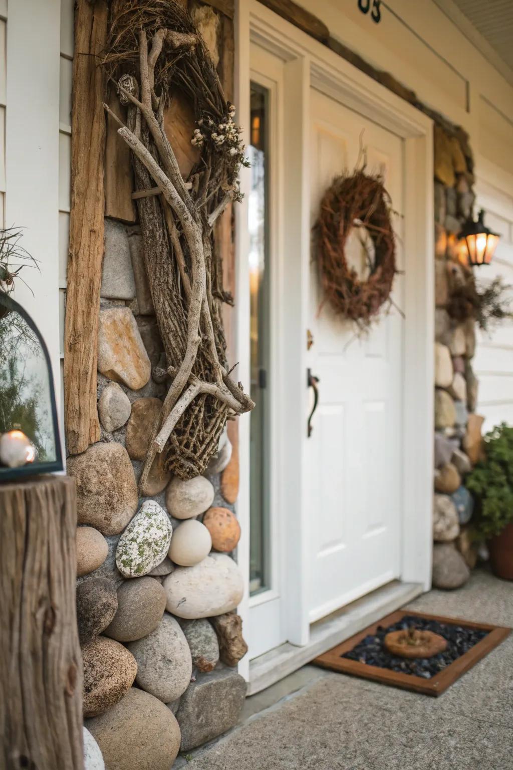 Raw components add an earthy accent to the doorstep.