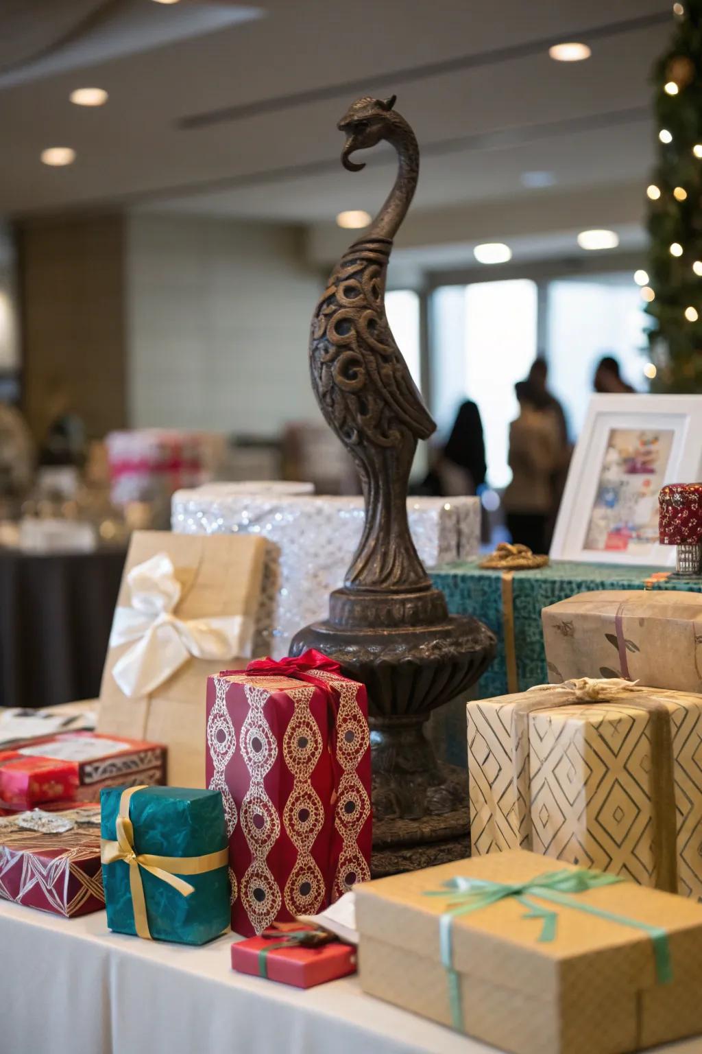 Add artistic flair to your gift table with a striking centerpiece.