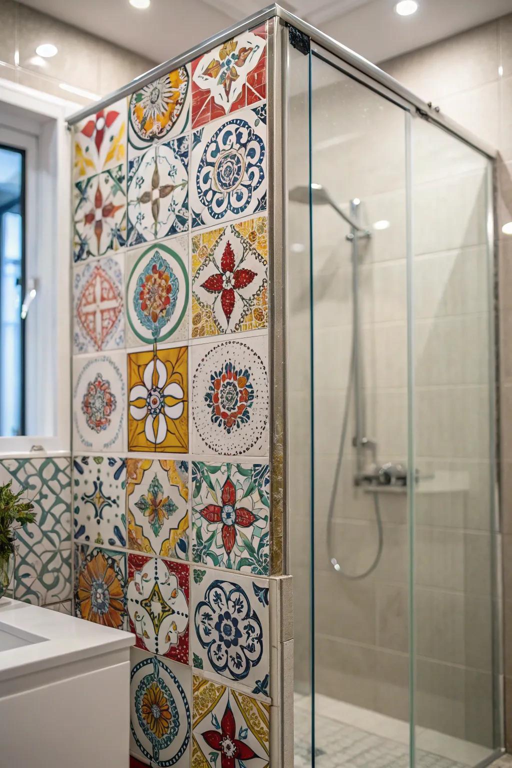 A tile feature wall adds personality and visual interest to showers.