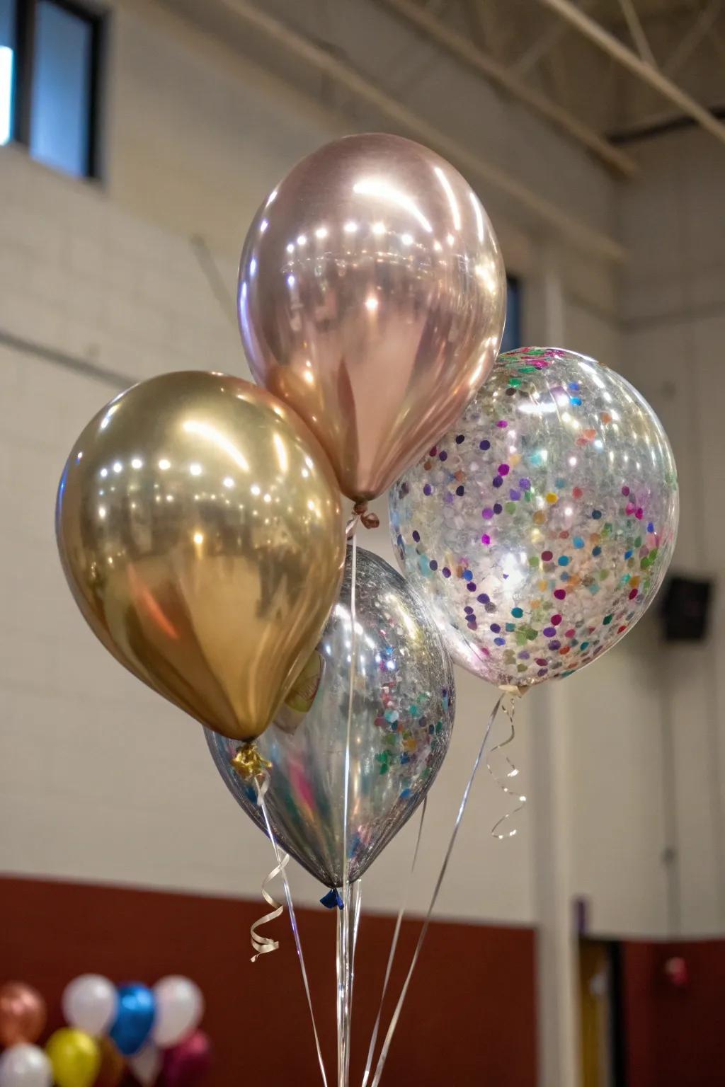 Metallic balloons add a shimmering elegance to the decor.