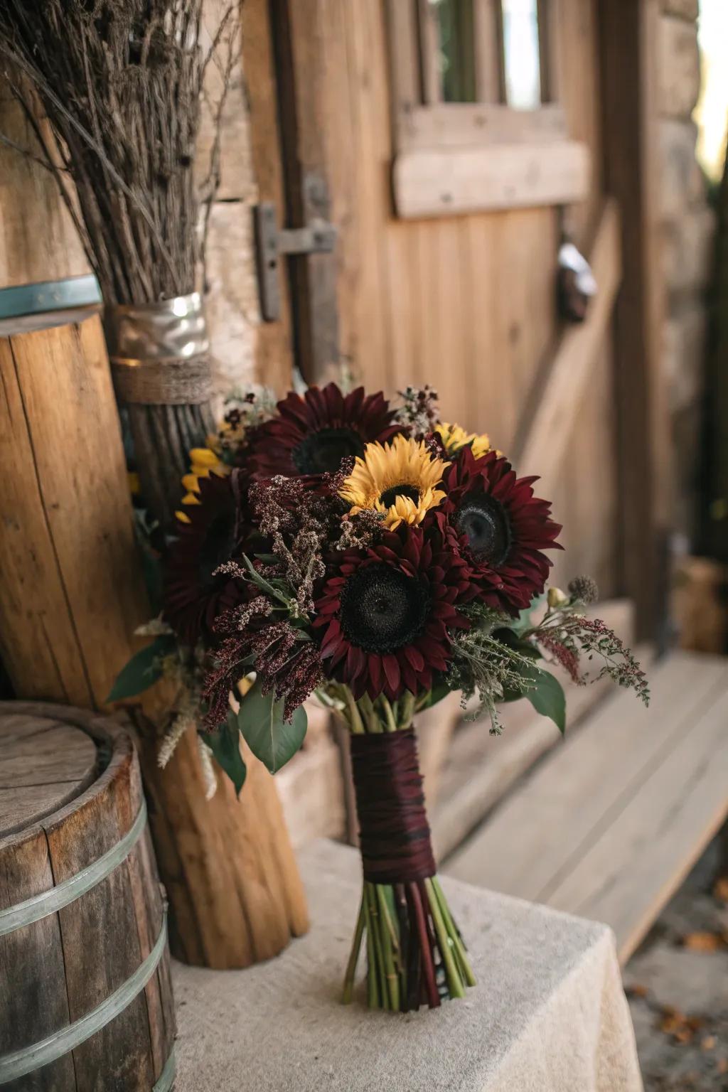 Dark sunflowers bring a unique autumnal touch to bouquets.