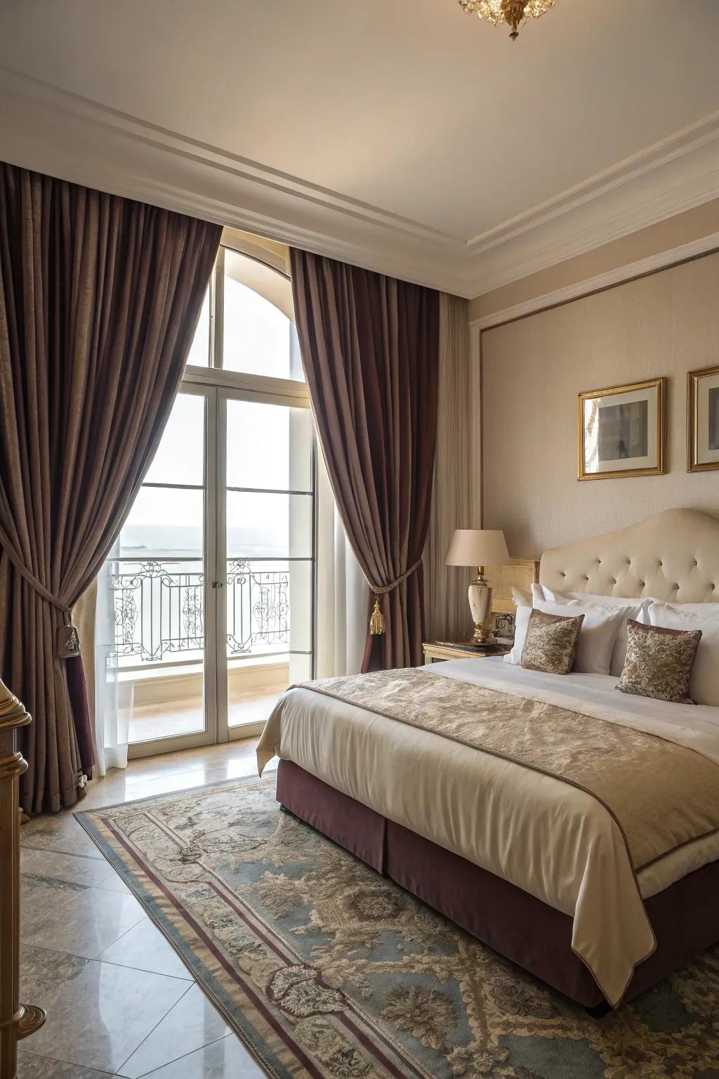 Floor-length curtains offer sophistication and superior light blocking.