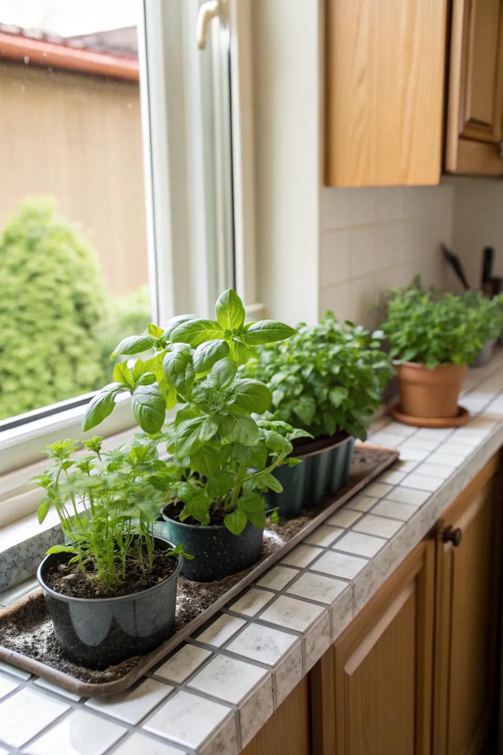 Relish fresh flavors incorporating an indoor spice patch.