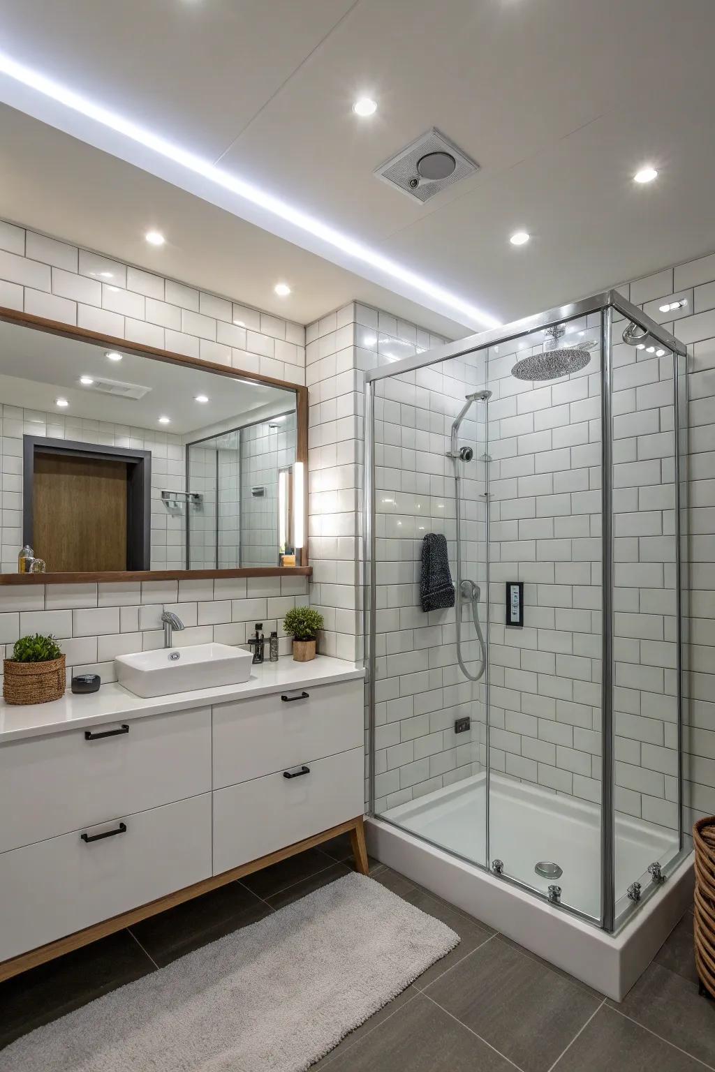 Lavatory featuring polished LED damp-proof lighting
