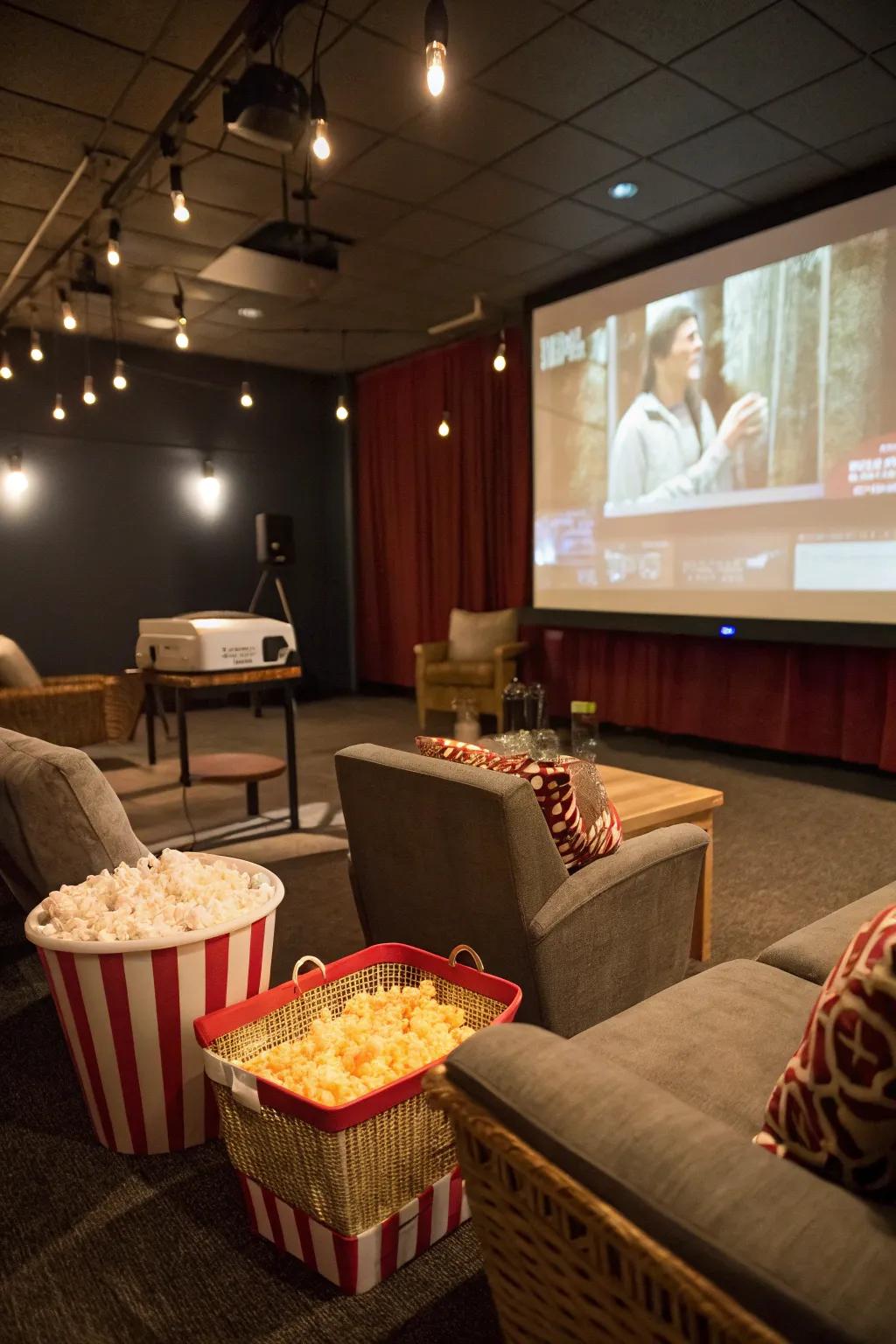 A cozy DIY movie theater for a cinematic birthday experience.