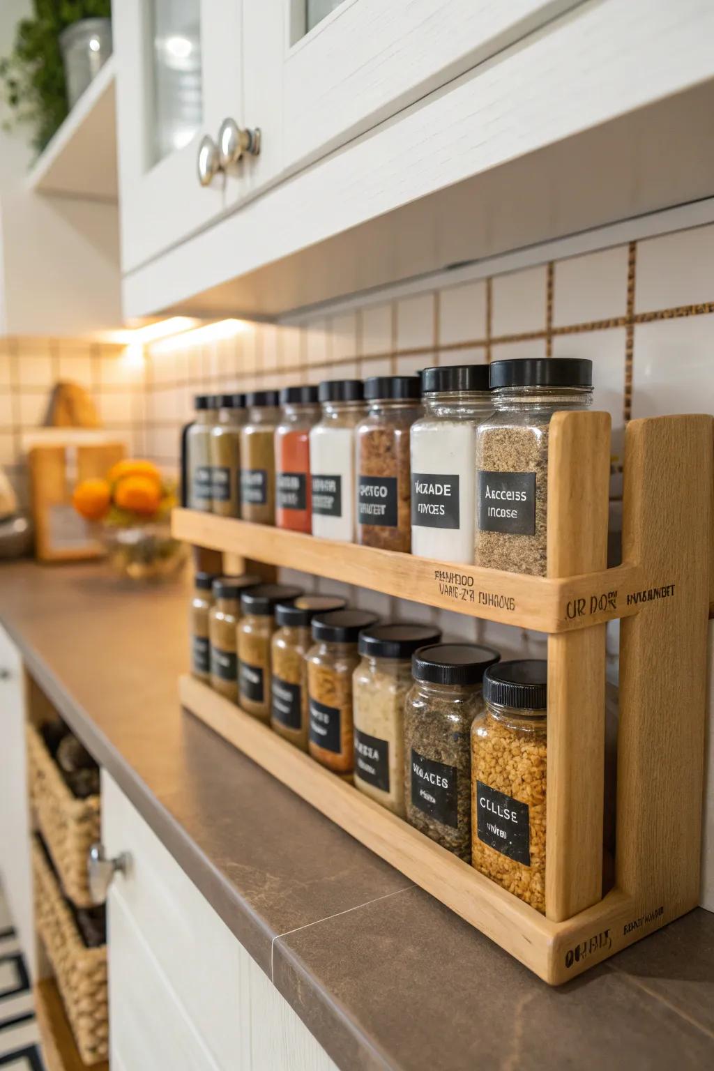 A stylish spice rack solution.