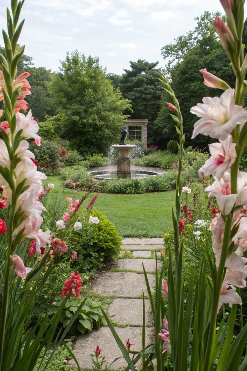 Gladiolus frame garden views, creating natural 'living' picture frames.