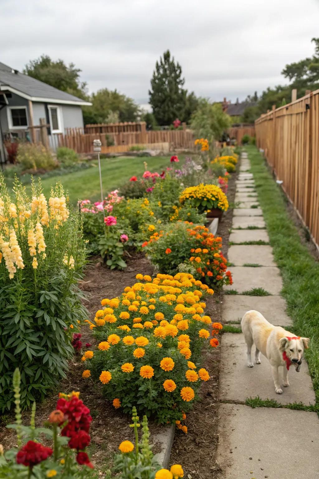 Vibrant, non-poisonous plants that thrive within a pet-supportive garden.