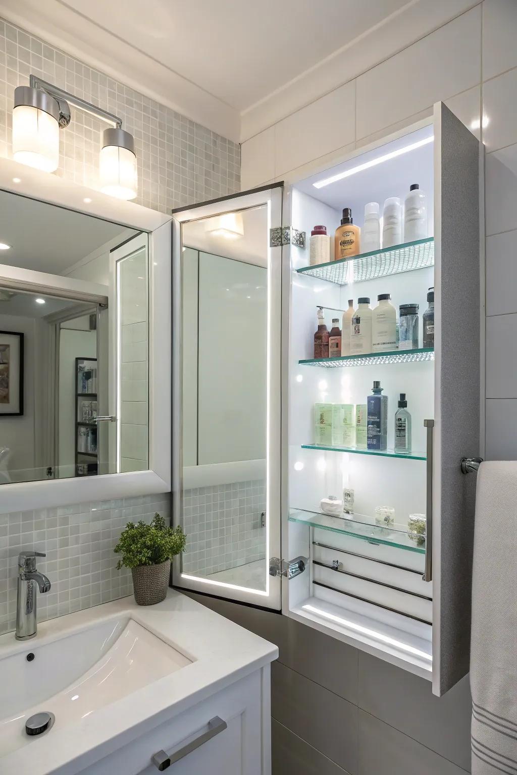 Integrated lighting makes for a peaceful bathroom.