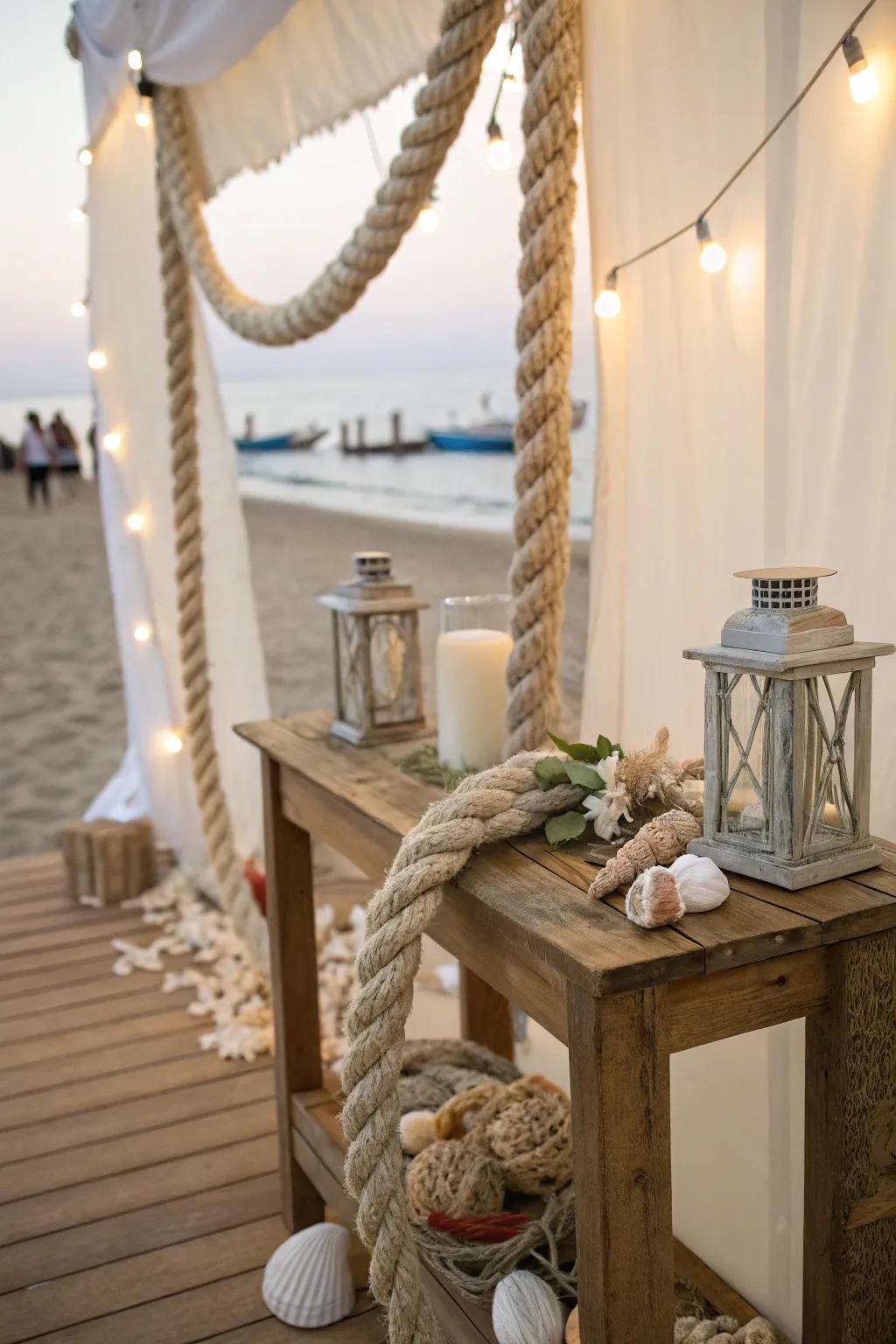 A rope and seashell backdrop adds visual interest.