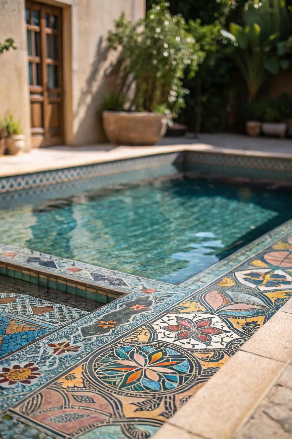 Underwater mosaics personalize your pool with artistic flair.