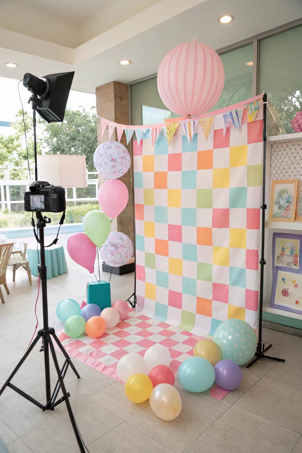 A checked pattern backdrop sets the stage for memorable photos.