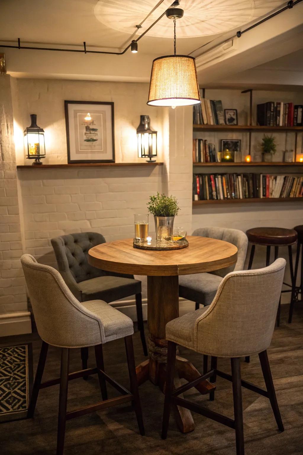 Basic circular pub tables encourage connection.