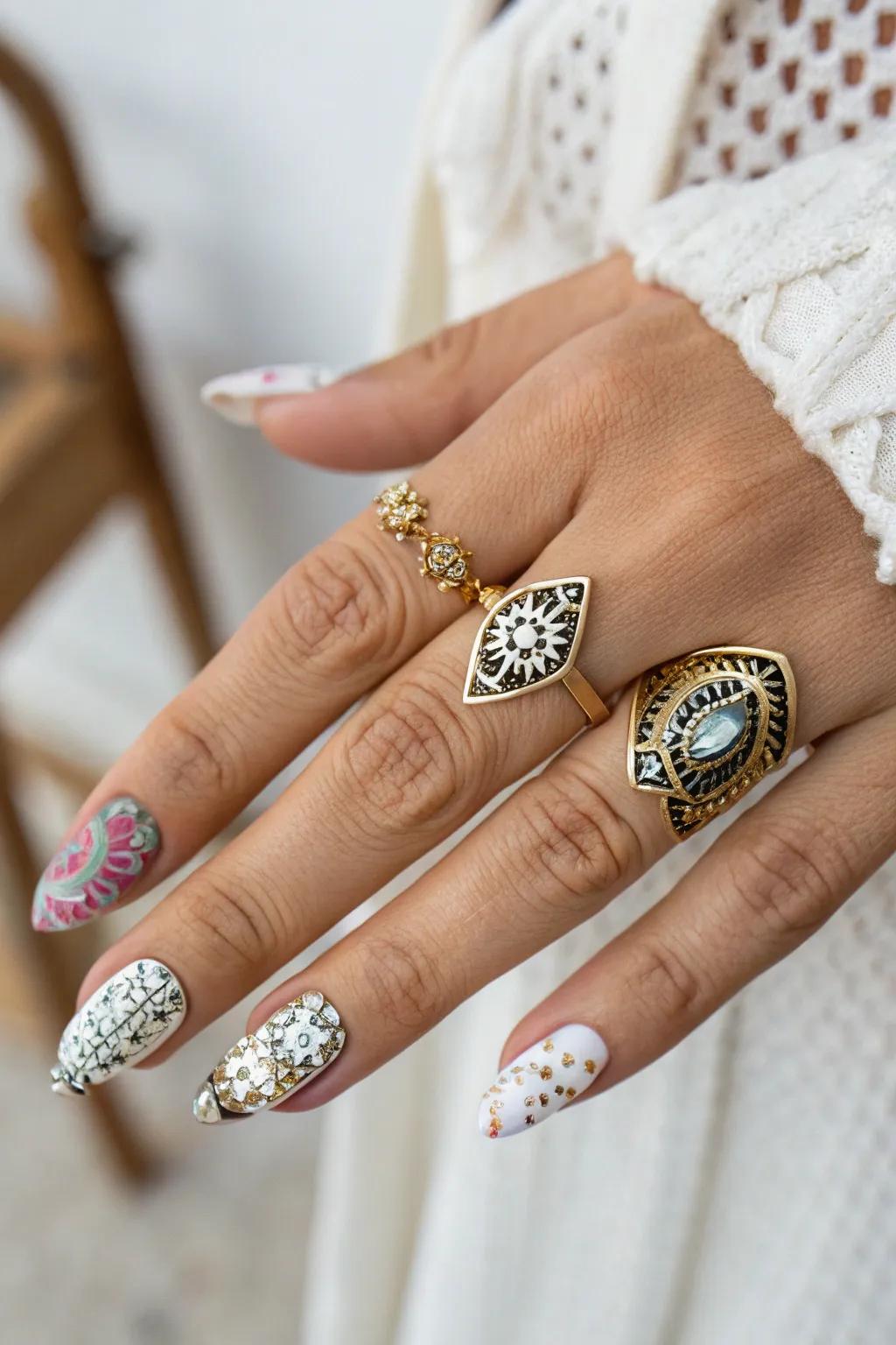 Rings and Nail Art in Harmony