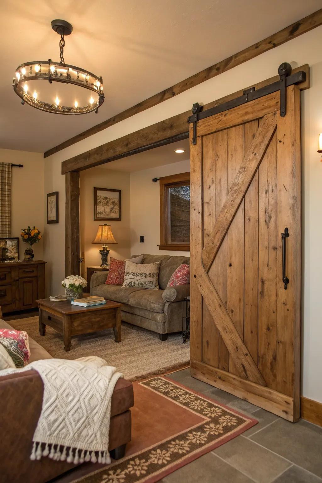 Sliding barn doors offer practical and decorative countryside charm.