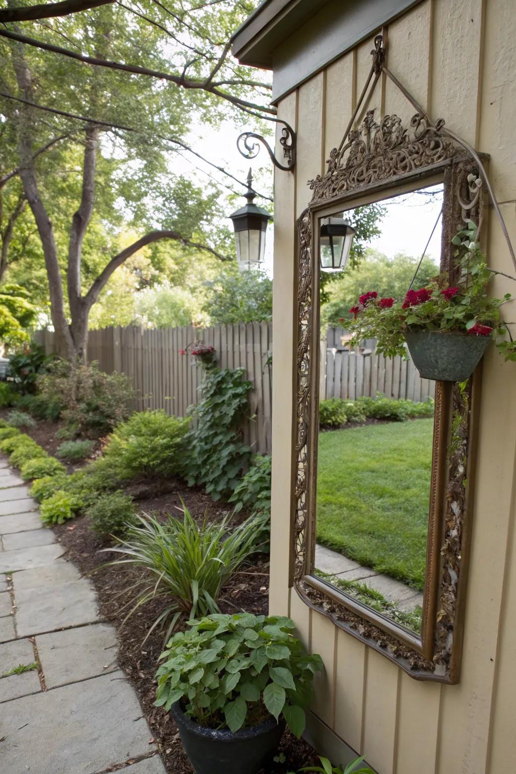 Mirrors can make small side yards appear larger and brighter.