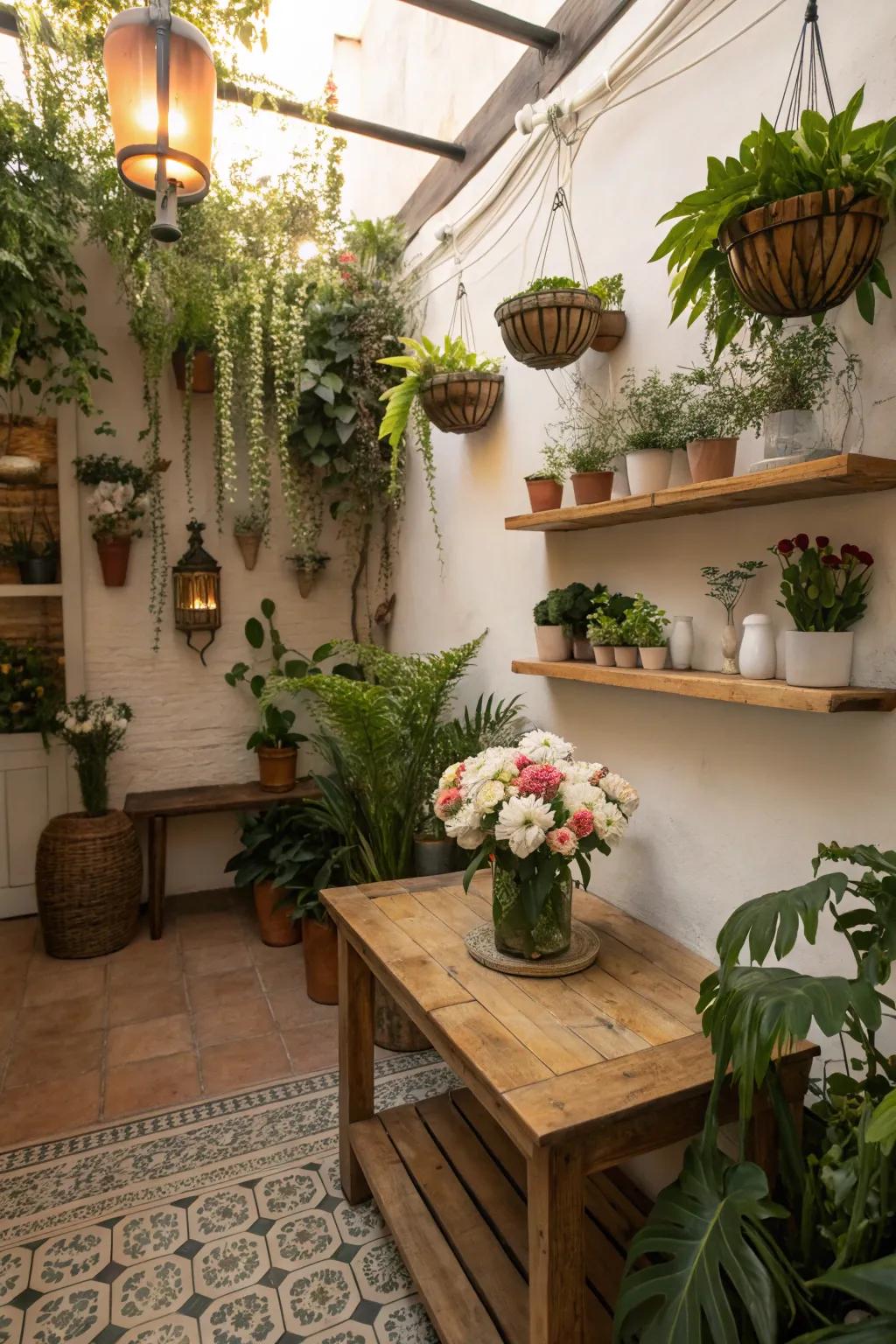 Greenery includes a refreshing addition to this snug cigar space.