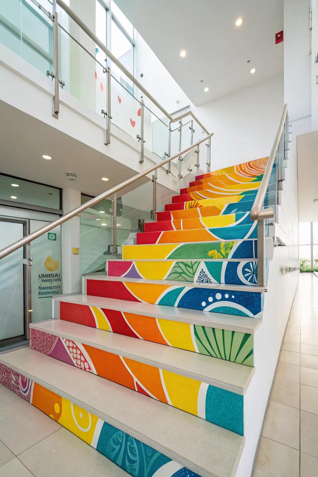 Add personality with colorful painted stair risers.