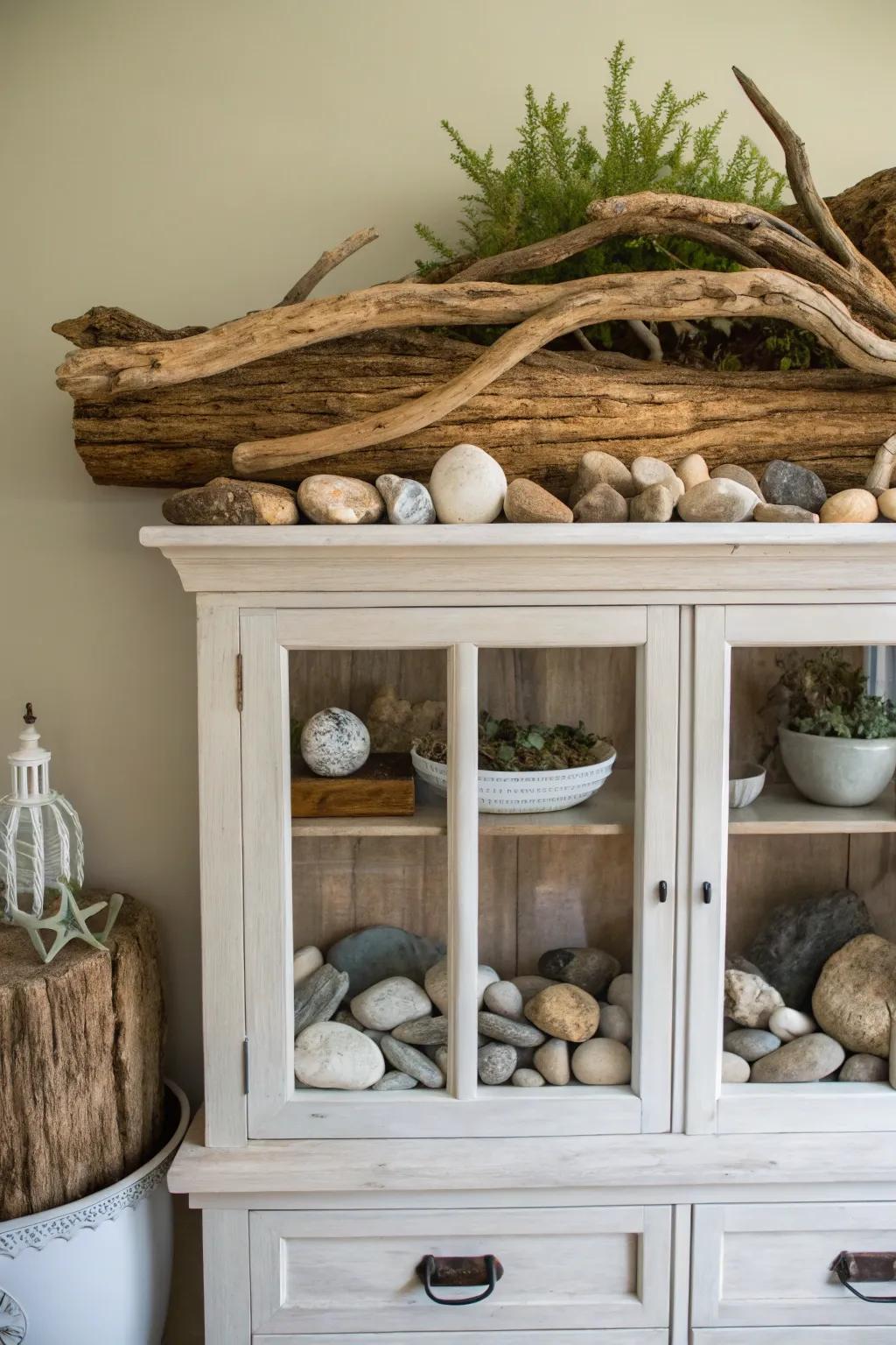 Natural components such as driftwood append an earthy sensation.